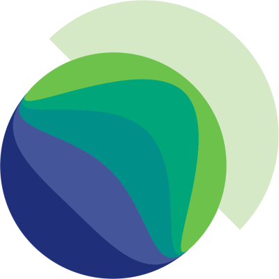 A portion of GHGsat's official logo featuring a circle that transitions colors from shades of blue to green.