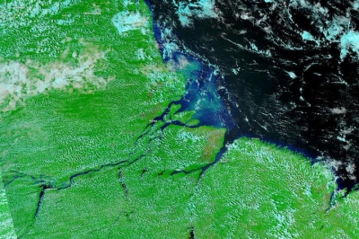 False color image of the Amazon Delta on 21 November 2022 from the VIIRS instrument aboard the NOAA-20 satellite