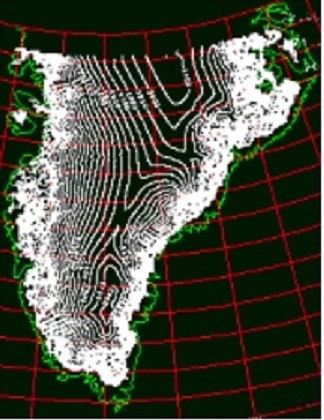 The image above shows a spatial coverage map of the Greenland Ice Sheet using SEASAT and GEOSAT altimetry