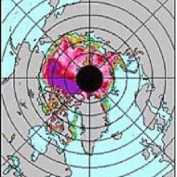 The false color map of the North Pole above shows the percentage of the surface that was covered by ice on August 1, 1983