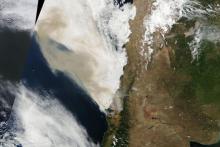 True color image of smoke from fires in Chile on 4 February 2023 from the MODIS instrument aboard NASA's Terra satellite