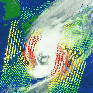 The NSCAT image above shows Typhoon Violet near Japan in 1996.