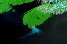 False color image of fires and smoke in Nova Scotia, Canada on 29 May 2023 from the MODIS instrument aboard the Terra satellite