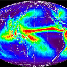 The image above shows global annual rainfall observed by SSM/I.