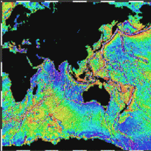 The image above shows detailed measurements of sea surface height from the ERS-1 altimeter.