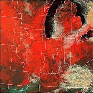 The false-color image above is a MODIS image, captured on January 2, 2001, shows the extent of snow cover over the north-central United States. 