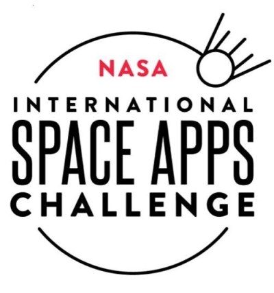 This is the 2023 logo for the NASA Space Apps Challenge. It features the words Space Apps Challenge in black, with the word NASA in red. There is also a simple drawing of a satellite-like object in the top-right corner.