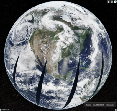 Screenshot of GIBS imagery displayed on a 3D globe in Cesium. 