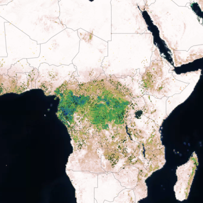 Image of Africa with a green area across the middle of the continent indicating higher areas of biomass