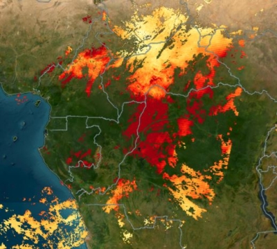 A screen capture from the LAADS DAAC's View Data tool showing aerosol optical depth data over central Africa.