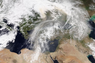 True-color image of Dust from Northern Africa over Ukraine on 24 April 2024 from the VIIRS instrument aboard the NOAA-20 satellite