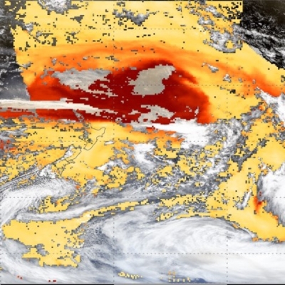 This image shows a smoke plume with high aerosol optical depth from the Australian Bushfires in January 2020. The GEO-LEO Dark Target Aerosol data product is used for this image.  