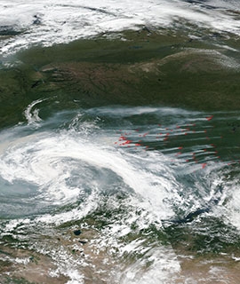 Winds blowing smoke westward across Russia - feature grid