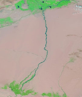 Hotan River, China on 16 August 2020 (MODIS/Terra) - Feature Grid