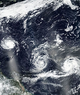 Hurricane Florence, Tropical Storm Isaac and Hurricane Helene in the Atlantic Ocean - feature grid
