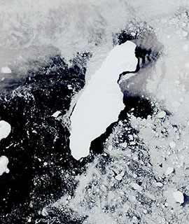  Iceberg A68A moving away from the Antarctic Peninsula - feature grid