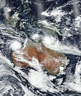 Two tropical cyclones approaching Australia - feature grid