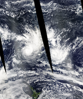Tropical Cyclones Yasa and Zazu on 13 and 14 December (MODIS/Aqua) - Feature Grid