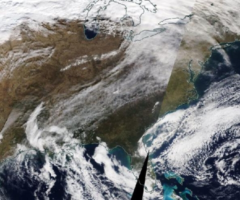Terra MODIS Corrected Reflectance (True Color) NASA Worldview base map image of the Eastern U.S. from December 25, 2019.