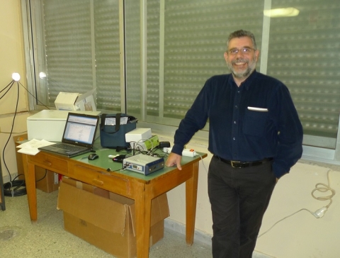 Dr. Erricos C. Pavlis with a Global Navigation Satellite System (GNSS) receiver.