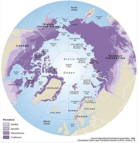 This is a map of permafrost around the arctic. 