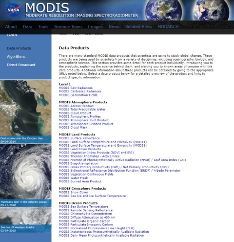 This is an image of the MODIS standard data products.