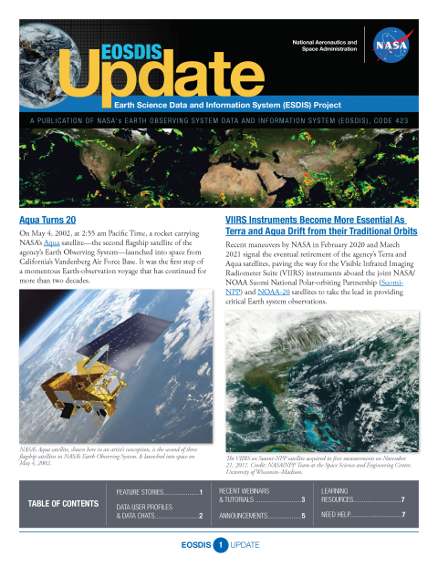 EOSDIS Update -Spring 2022 newsletter cover image Spring 2022 EOSDIS Update quarterly newsletter cover image
