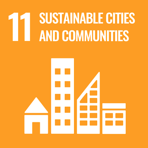 Orange square with number 11 and words Sustainable Cities and Communities