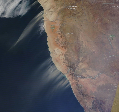 Image of dust blowing off the coast of Africa.