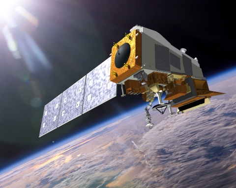 An artist’s rendering of the Suomi NPP satellite in low-Earth orbit. 