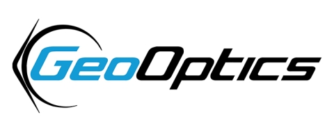 This is an image of the GeoOptics company logo. The "Geo" portion of the logo is blue while "Optics" is written in black. The logo is inside a white rectangle.