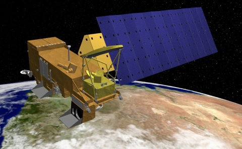 An artist's rendering of the Aqua satellite, one of the flagship satellites in NASA's Earth Observing System
