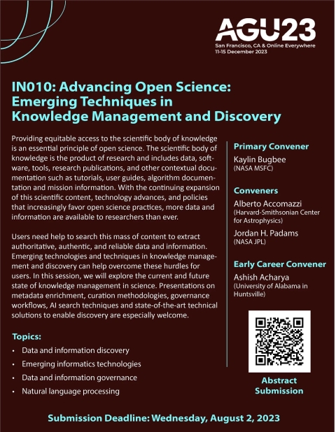 Poster for AGU Session IN010: Advancing Open Science: Emerging Techniques in Knowledge Management and Discovery