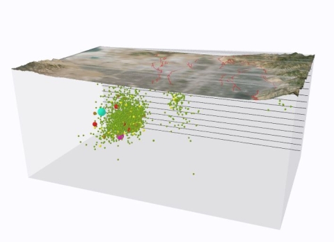 , the UGS created an interactive three-dimensional (3D) visualization of the Magna earthquake using a geographic information system (GIS) data set that represented the main shock and subsequent aftershocks.