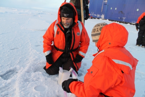 Ben Holt collecting Arctic sea ice data