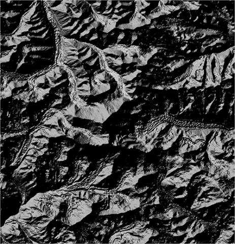 NASA Shuttle Radar Topography Mission (SRTM) V3 Global 1 arc second hillshade image of the Mt Everest region