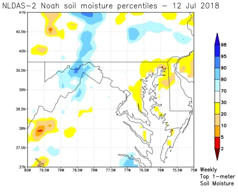 Washington region soil moisture percentiles from NLDAS model.