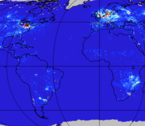 Screenshot of OMI/Aura NO2 tropospheric column L3 data.