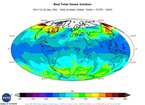 Map of ozone concentrations for December 16, 2017.