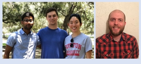 Two images showing interns supporting NASA's PO.DAAC. Left image has three interns; right image has image of single intern.