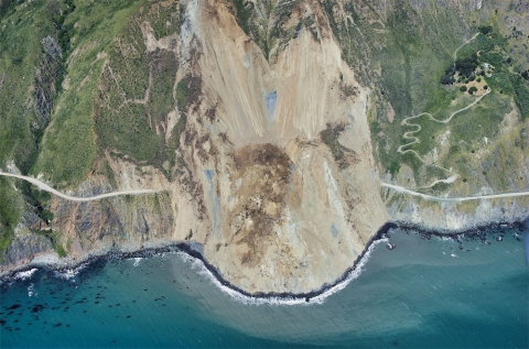 The Mud Creek landslide near Big Sur, California, dumped about 6 million cubic yards (5 million cubic meters) of rock and debris across California Highway 1 on May 20, 2017.