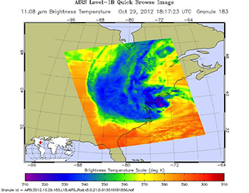 Fig. 4 Image of granule 183 of AIRS level 1B data on Oct. 29, 2012 over Eastern US