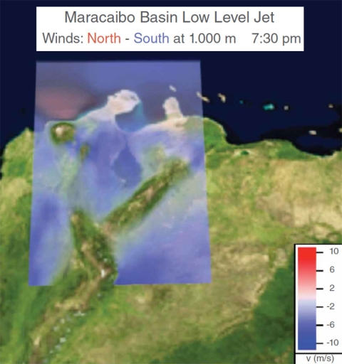 Data image showing wind speeds and direction in the Maracaibo region