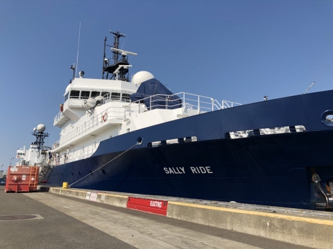 The R/V Sally Ride, operated by the Scripps Institution of Oceanography, before departing for the northeastern Pacific Ocean to collect detailed ship-based measurements of plankton.