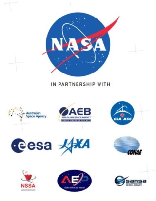 10 international space agency logos with NASA logo at top center.