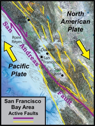 California coast showing active faults.