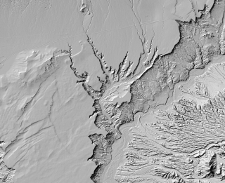 Grayscale high relief image of a river valley
