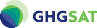 GHGsat's company logo showing a blue and green circle with GHGSAT written next to it.