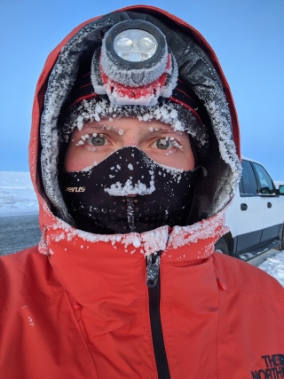 Dr. Brice Grunert, Assistant Professor, Cleveland State University, participating in a terrestrial Arctic field campaign on Alaska’s North Slope, December 2019. 