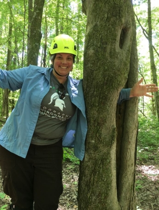 Dr. Kyla Dahlin, Associate Professor, Michigan State University, enjoys some field work near the NEON flux tower on the property of the Oak Ridge National Laboratory in Tennessee. 